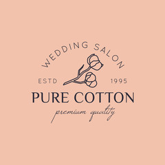 Cotton Wedding logos in minimal trendy style. Liner floral labels and badges - Vector Icon with Cotton Flower