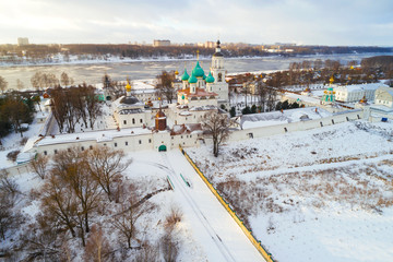 View of the Tolgsky Monastery on a January day (aerial photography). Yaroslavl, Russia