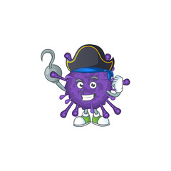 One hand Pirate cartoon design style of coronavirinae wearing a hat