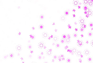 Light Pink vector backdrop with bright stars, suns.