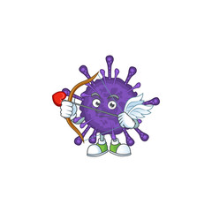 Sweet cartoon character of coronavirinae Cupid with arrow and wings