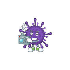 Coronavirinae mascot design as a professional photographer with a camera