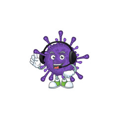An attractive coronavirinae mascot character concept wearing headphone