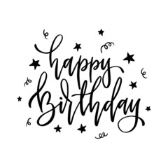 Happy Birthday. Hand drawn modern brush lettering. Typography design. Greetings card.