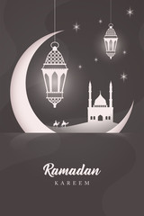 Ramadan Kareem Vector Design with the Mosque in the Moon