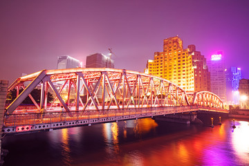 The nightscape of Waibaidu Bridge of Shanghai, China