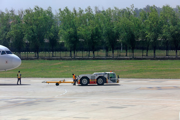 Airport ground service vehicles on the apron, Tangshan, China