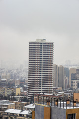 Fototapeta na wymiar Snowing in downtown of Tbilisi