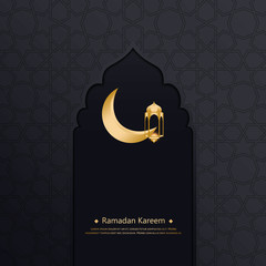 Ramadan Kareem islamic design crescent moon adn lantern with arabic pattern.