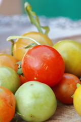 small fresh cherry tomatoes with green vines