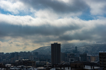 Fototapeta na wymiar Dramatic sky over Tbilisi city