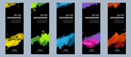 Flyer or banner template design bundle set with watercolor black background