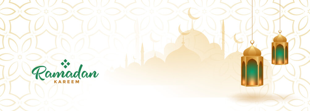 muslim ramadan kareem seasonal banner with hanging lanterns