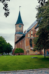 Fototapeta na wymiar View of the Brick Gothicstyle Konigsberg Cathedral in Kaliningrad. Russia, Kaliningrad, 2019-05-27.
