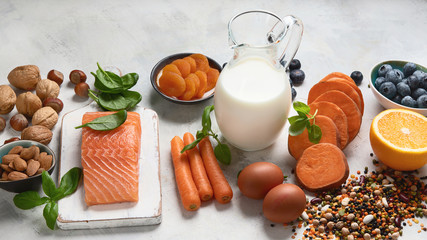 Food for eyes health. Foods that contain vitamins, nutrients, minerals and  antioxidants.