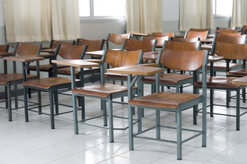 Schools in Asian shutdown due to spreading of the Crononaviru or COVID-19. An empty classroom with no student.