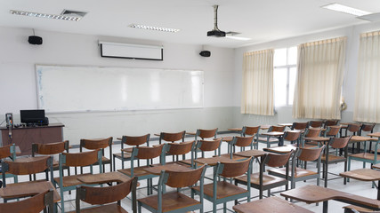 Schools in Asian shutdown due to spreading of the Crononaviru or COVID-19. An empty classroom with no student.