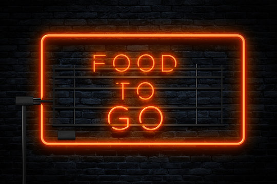 Food To Go Neon Sign on dark wall