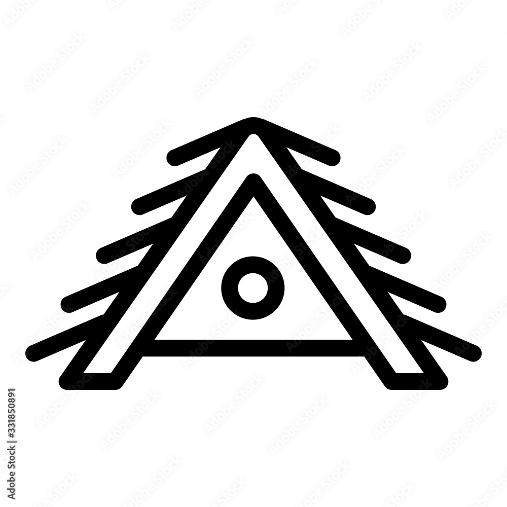 Poster attic with a round window icon. outline attic with a round window vector icon for web design isolate