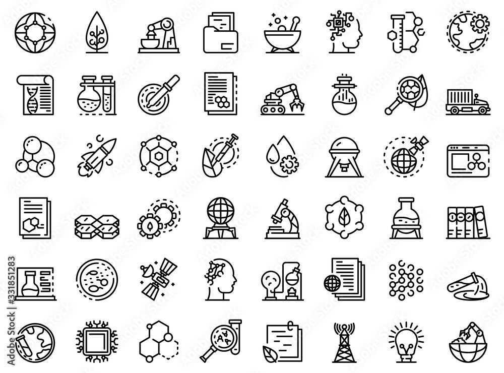 Poster nanotechnology icons set. outline set of nanotechnology vector icons for web design isolated on whit