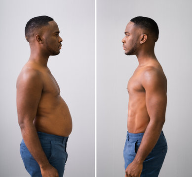 Man Before And After From Fat To Slim Concept