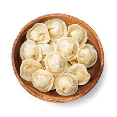 Homemade meat dumplings - russian pelmeni. Dumplings, filled with meat, ravioli. isolated on white...