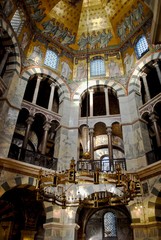 Fototapeta na wymiar Aachen, Germany: Aachen Cathedral (German: Aachener Dom) is a Roman Catholic church in Aachen, Germany. Carolingian Octagon (Palatine chapel) was erected as the chapel of the Palace of Aachen.