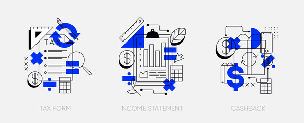 Finance theme geometric concept illustration. Simple forms and lines composition. Line art style. Esp10 Vector isolated.