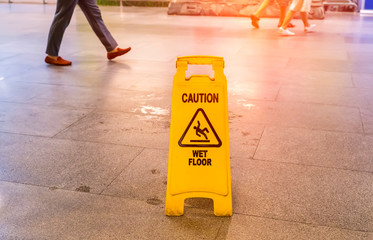 "Caution wet floor" sign in mall