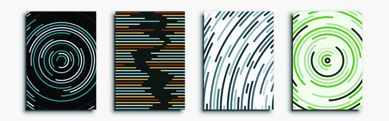 Minimalistic covers design. Set of four flyers. Sci-Fi lines. This abstraction can be used for invitations, posters and flyers. Vector illustration.