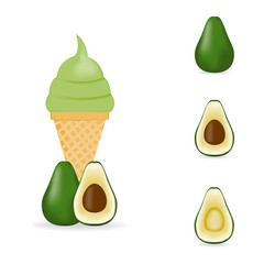 Vector illustration of colorful Fresh avocado ice cream.