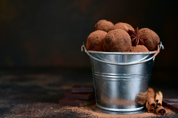 Homemade delicious spicy chocolate truffles.