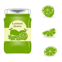 Realistic glass bottle packaging for fresh green lemon