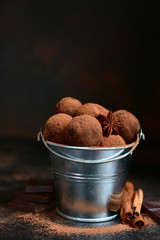 Homemade delicious spicy chocolate truffles.