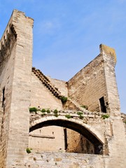 Inside or backside of a defensive tower or rampart surrounding the walled city of Avignon, France. The Ramparts were built by the popes in the 14th Century. 