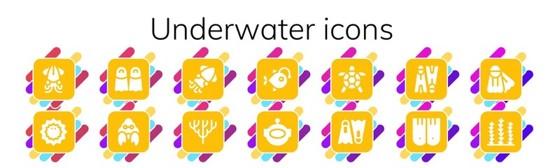 Modern Simple Set of underwater Vector filled Icons