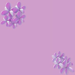 Fototapeta na wymiar 3d floral frame or border illustration for your advertisement layout with pink empty background. Purple Lilac flowers, leaf and petals illustration.