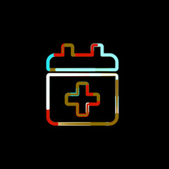 Symbol calendar plus from multi-colored circles and stripes. Red, brown, blue, white