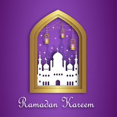 Ramadan kareem banner in paper cut style.