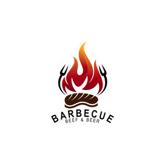 vintage grilled barbecue logo, retro BBQ vector, fire grill food and restaurant icon, Red  fire icon