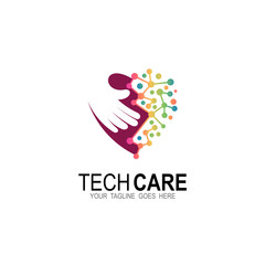 Love logo with technology, Molecular icon, Health care logo, 