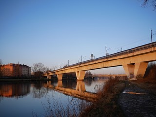 Train on the railway bridge in Prague