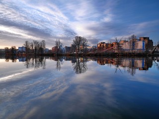 Naklejka premium Reflections on the surface of the Vltava River