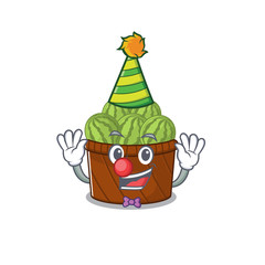 Cute and Funny Clown watermelon fruit basket cartoon character mascot style