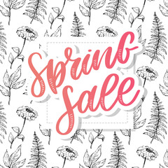 Spring sale Vector word sale .Letters made of flowers and leaves on a white background.