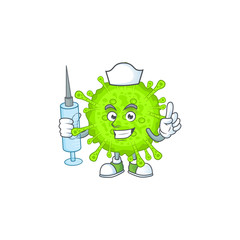 A pleasant nurse of orthocoronavirinae mascot design style using syringe