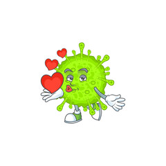 A romantic cartoon character of orthocoronavirinae with a heart