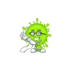 cartoon character of orthocoronavirinae holding menu on his hand