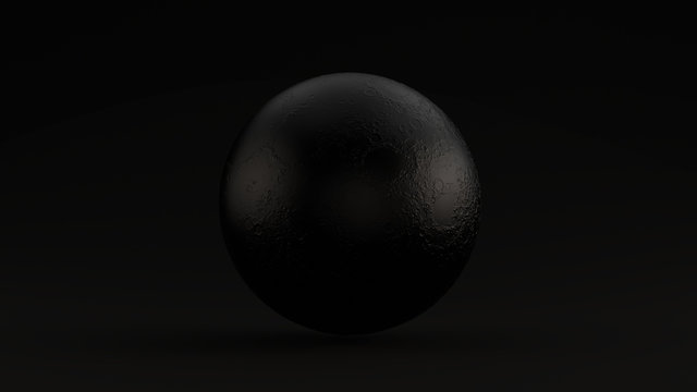 Black Sphere with Silver Moon Crater detail Black Background 3d illustration 3d render