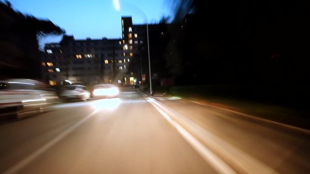 Hyperlapse video in Rome traffic at night,a video shot with poket osmo by a car in traffic in the city of Rome